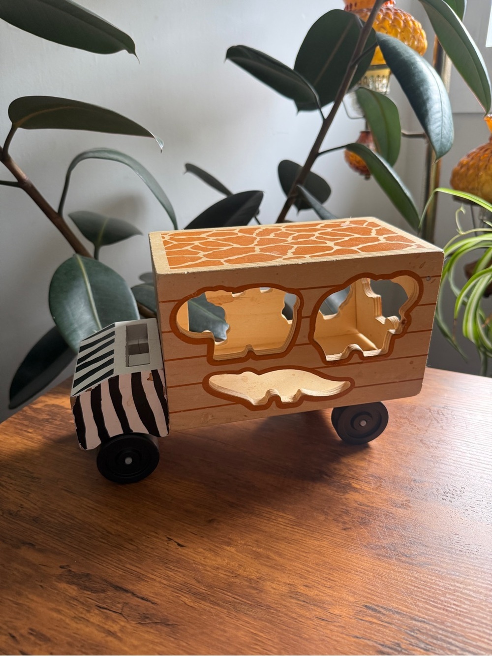 Melissa & Doug Wooden Animal Shape Sorter Truck - Orange